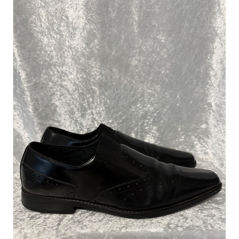 Stacy Adams Mens Black Leather Square Toe Slip On Loafers Brogue Shoes Sz-12 - Picture 7 of 10